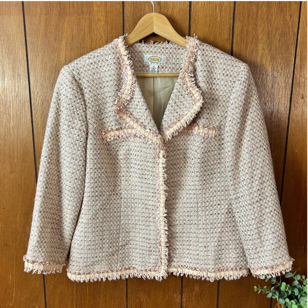 Vintage Talbots Petites Tweed Blazer Pink‎ White Coquette Feminine Girly Career
